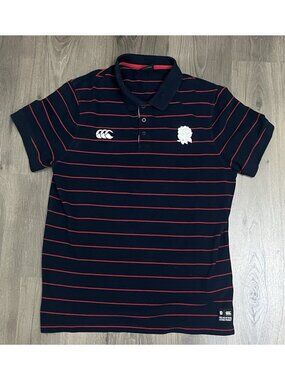 Canterbury England Rugby Polo Shirt Jersey XXL, Navy & Red Striped Embroidered